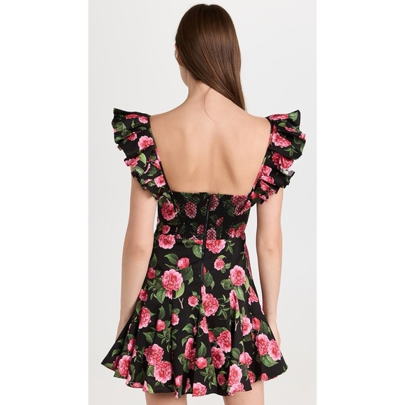 Alice + Olivia Ginny Ruffle Sleeve Romantic Floral Print Mini Dress Size 6 - Picture 5 of 12